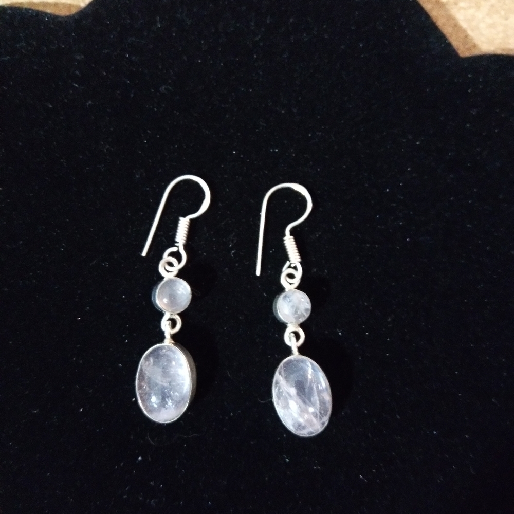 🆕Sterling Sliver🌹rose Quartz🌹french hook👂💍